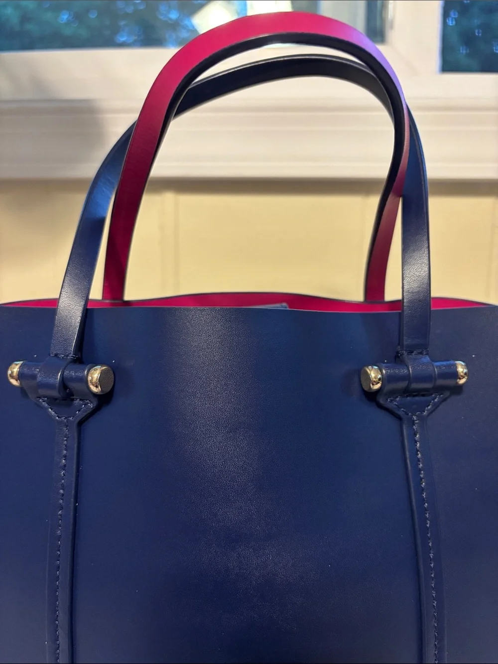 EUC Kate Spade Arbour Hill Small Elodie Leather Satchel Tote Navy Fuchsia